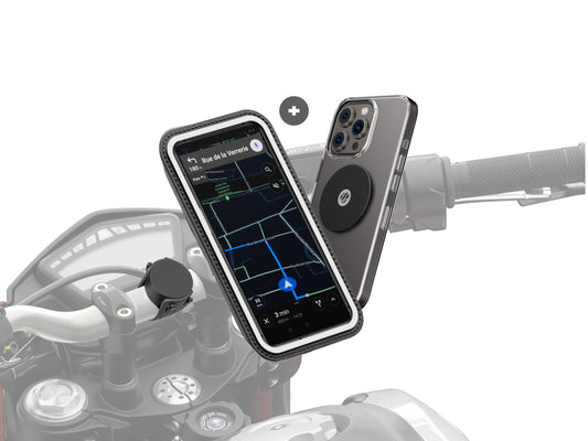 Pack moto Shapeheart : pochette magnétique et plaque métal pour guidon de moto, parfait pour navigation GPS.