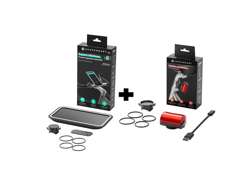 Kit complet Shapeheart avec lumière arrière magnétique LED rouge et support vélo